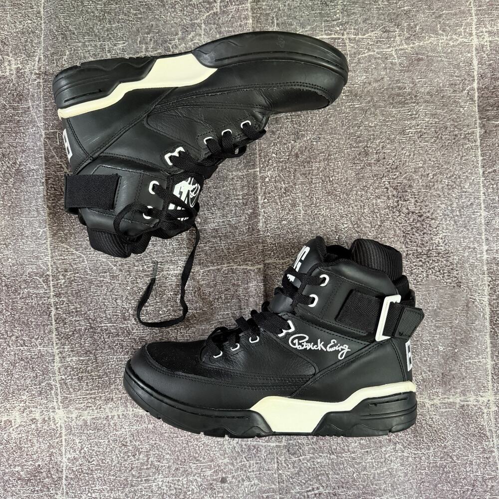 Men's Patrick Ewing Athletics 33 HI OG Black Leather White Lace Up Sneakers Sz 8